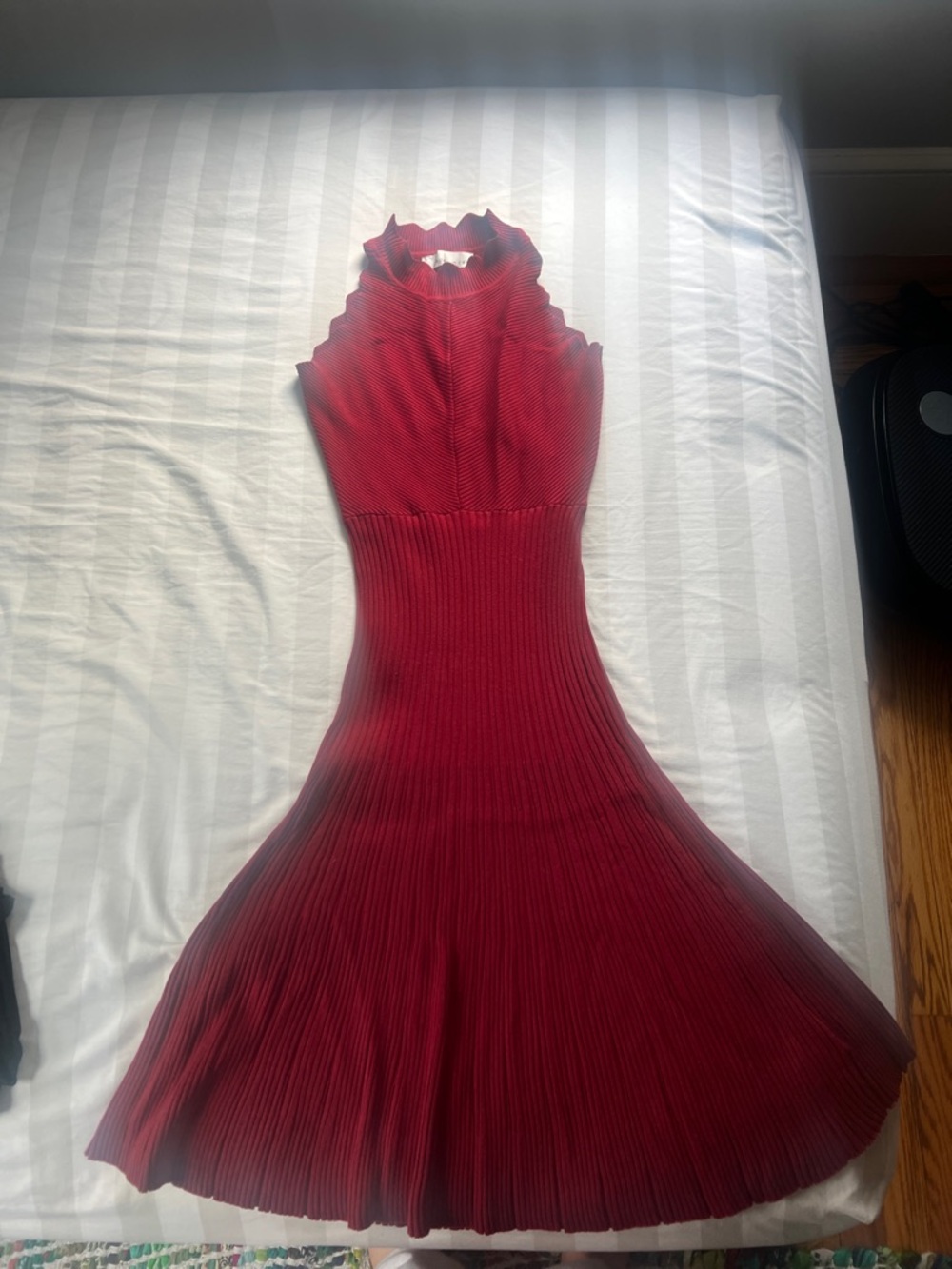 Adelyn Rae Red Pleated Fit-and-Flare Midi Dress